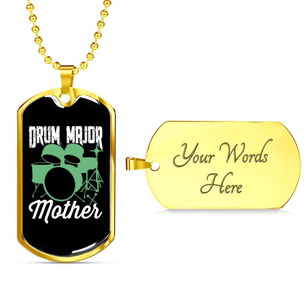 Drummer Necklace Drum Major Mother Personalized Engraved Gold Dog Tag Necklace